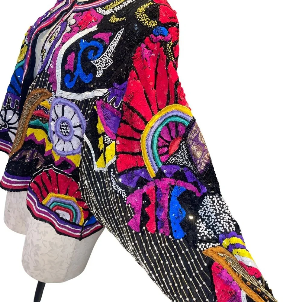 Judith Ann Creations Vintage Womens Beaded Cropped Jacket Size Large Multicolor - Picture 11 of 16